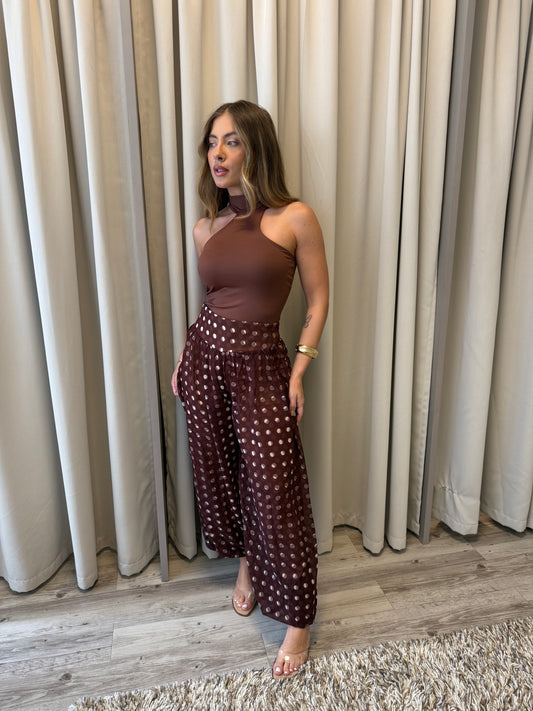 Calça Aladim marrom Poá