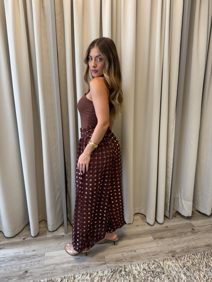 Calça Aladim marrom Poá