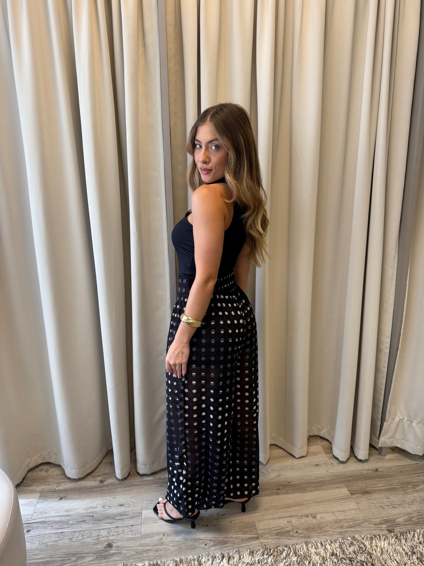 Calça Aladim preta poá