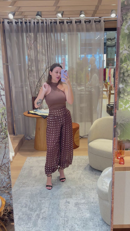 Calça Aladim marrom Poá